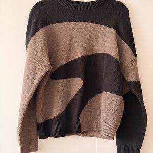 OAK + FORT Black and Brown Abstract Block Knit Sweater